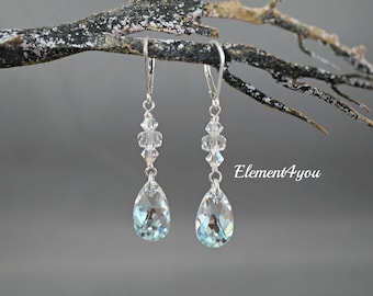 BRIDAL - Pendientes Swarovski crystal shimmer teardrop Plata de ley, Pendientes colgantes, Joyería de boda, Evento formal de fiesta de baile gota de joyería