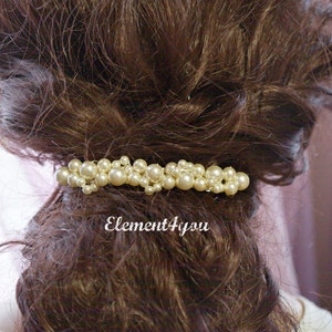 PEARL BRIDAL Wedding Barrette, Beaded Pearl Barrette, Pearl Hair Accessory, Wedding Hair Clip, French Barrette, Cream Ivory purple pink image 5