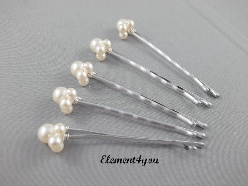 Set of 5 wedding clip Ivory bridal hair pin Bobby pins Crystal pearls wedding accessories Flower girl Bridal party gift hairdo Beaded image 5