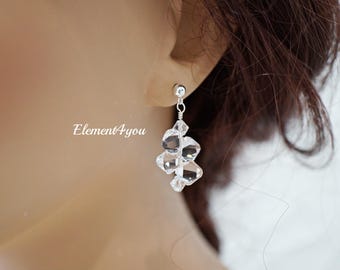 Swarovski Crystal Bridal Earrings | Sterling Silver Posts, Clear Drop Earrings