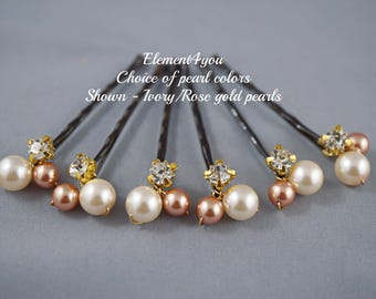 Hair Clips | Set of 6 Spring Wedding Pins | Bridal & Bridesmaid Hair Accessories | Grey, Black, Blue Pearls | Pearl Clusters | Silver Clips