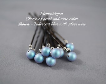 Pearl Bridal U-Pins | Wedding Hair Accessories | Set of 8 Bridesmaid Hair Pins | Pink, Blue, Purple, Lavender, Champagne Pearls