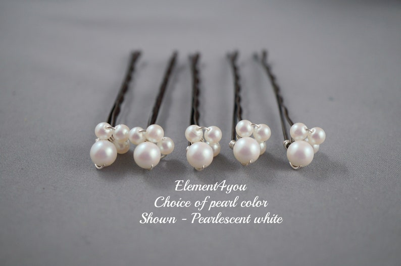 Set of 5 wedding clip Ivory bridal hair pin Bobby pins Crystal pearls wedding accessories Flower girl Bridal party gift hairdo Beaded image 3