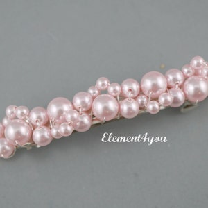 PEARL BRIDAL Wedding Barrette, Beaded Pearl Barrette, Pearl Hair Accessory, Wedding Hair Clip, French Barrette, Cream Ivory purple pink image 7