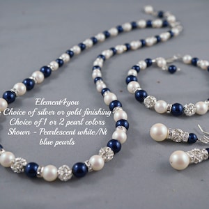 Bridal Set | Navy Blue & Ivory Wedding Jewelry | Bridesmaid Necklace, Bracelet, Earrings | Bridal Party Gift | Custom Colors | Handmade Gift