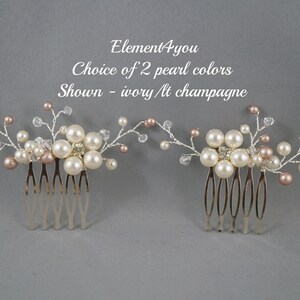 Bridal comb, Wedding hair comb, Set of 2, Ivory champagne pearls hair piece, Wedding hair accessories, Bridesmaid hair comb headpiece image 1