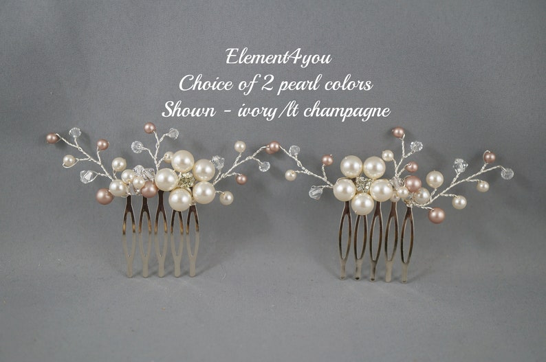 Bridal comb, Wedding hair comb, Set of 2, Ivory champagne pearls hair piece, Wedding hair accessories, Bridesmaid hair comb headpiece image 1