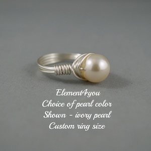 PEARL RING Wire wrapped ring, Bridesmaid ring, Bridesmaid gift, Swarovski pearls, Silver wrapping, Casual cocktail ring, Custom size ring