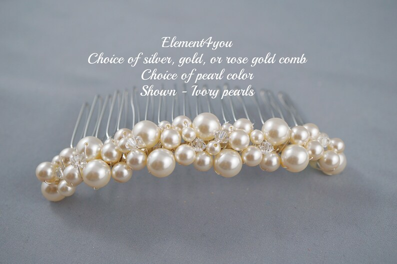 Wedding Bridal Pearl Crystal Bride Headpiece Wedding hair piece White or ivory pearls Beaded comb Veil attachment Tiara Fascinator Accessory image 2