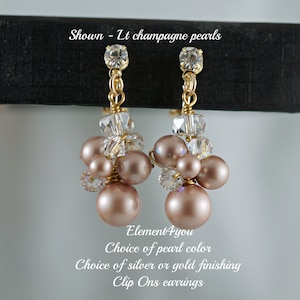 Gold Clip-On Bridal Earrings | Silver or Gold Dangle | Swarovski Pearl Crystal | Non-Pierced Wedding Jewelry
