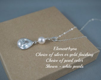 Teardrop Cubic Zirconia Bridal Necklace | Sterling Silver or Gold