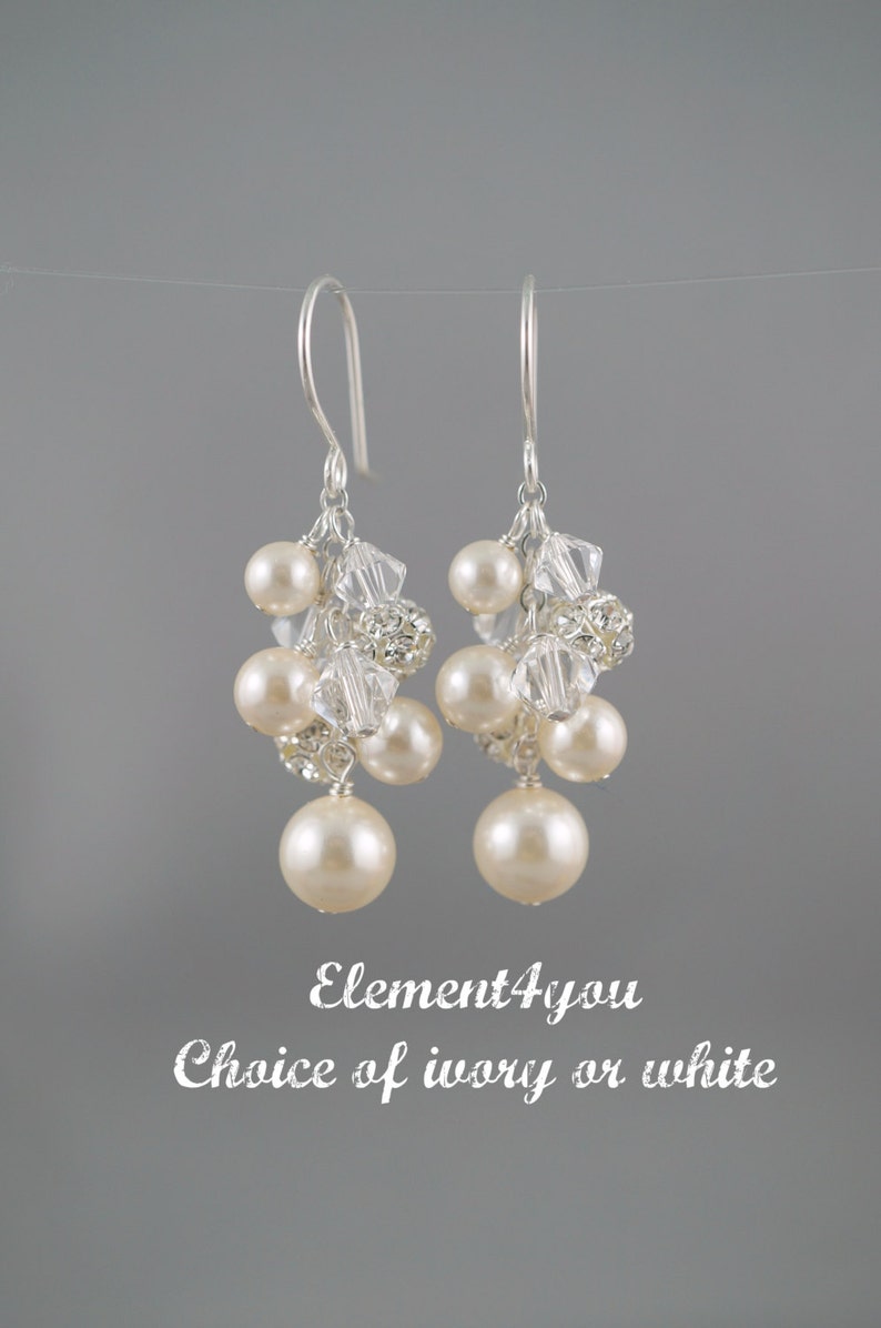 Pearl cluster Bridal Earrings. Crystal Pearl Earrings. Wedding Etsy