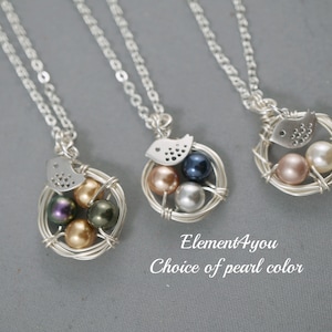 Moederketting vogelnest | Draadgewikkeld nest met 2, 3, 4 of 5 pareleieren | Familieketting | Moederdagcadeau | Handgemaakt gouden nest