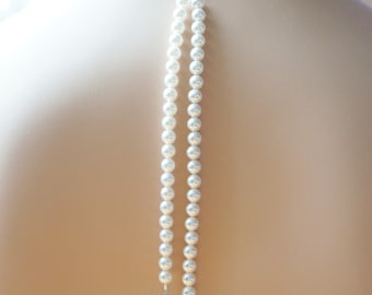 Bridal Backdrop Attachment | Necklace Extension | Swarovski White or Cream Pearls | 2-Strand Backdrop | Pearls Running Down the Back Jewels