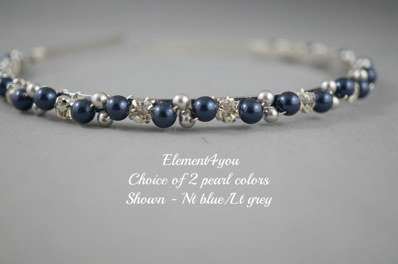 WEDDING HEADBAND Navy Blue Ivory Pearls Headband Bridal Etsy