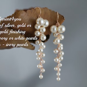 Pearl Drop Gold Earrings | Bridal Earrings | Wedding Jewelry | Pearl Cluster Long Cascading Dangle | 14K Gold Filled Handcrafted Ivory White