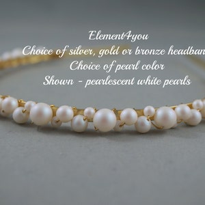 Bridal Pearl Tiara & Headband | Swarovski Ivory, Gold and Champagne Pearl Clusters | Beaded Hairband Wedding Hair Accessories | Spring Bride