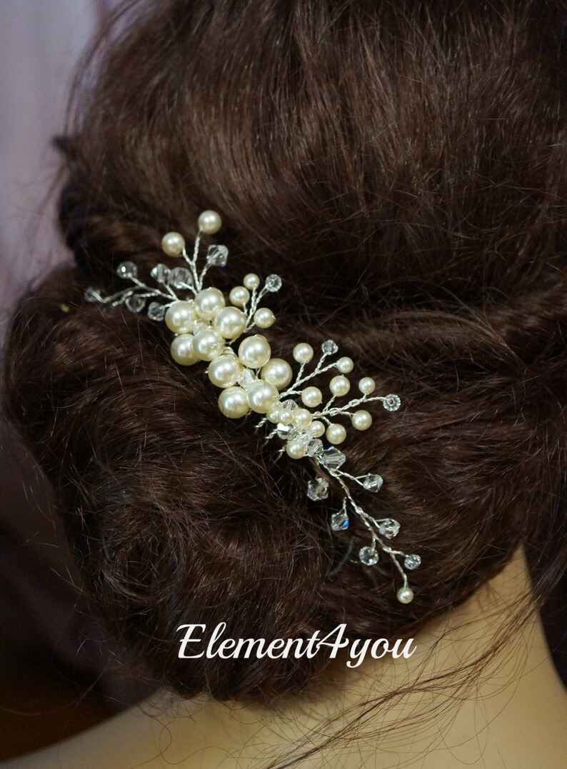 Bridal comb, Ivory pearls hair piece, Wedding hair accessories, White pearls comb, Flower hair vines, Silver or gold wire comb, Gift Bride image 6