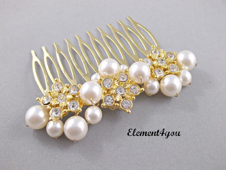 Bridal Pearl Wedding Comb Accessories Swarovski pearls Flower Rhinestone Clusters Ivory Silver Gold Fascinator Headpiece Bride hair piece image 4