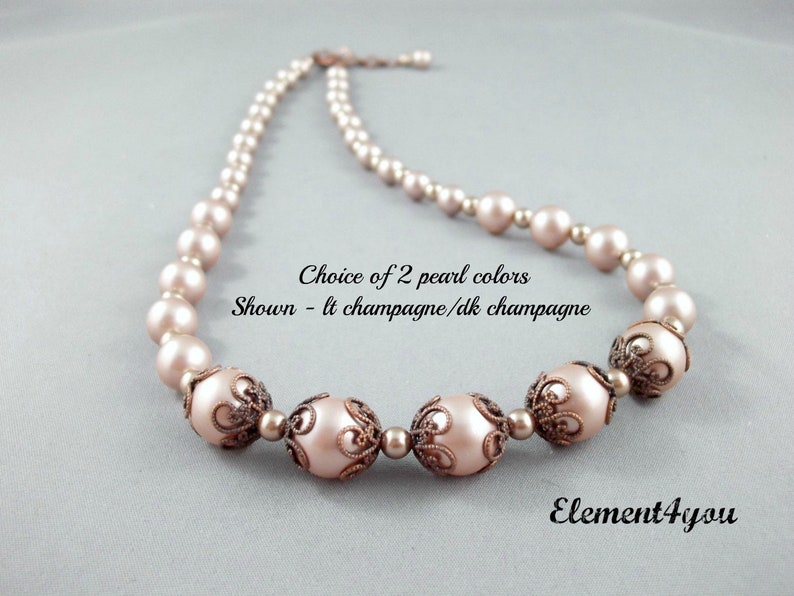Wedding necklace for brides, Bridal jewelry, Brown green champagne pearl, Antique copper vintage, Bridal party maid of honor bridesmaid gift image 2