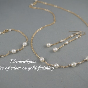 Bridal Jewelry Set | Freshwater Pearls | Sterling Silver or 14k Gold | Floating Pearl Set | Fall Wedding Jewelry | Autumn Gold Bride Jewelry