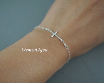 BRACELET- Communion jewelry, Dainty silver cross bracelet, Sterling silver, Religious bracelet, Christening bracelet, Slender cross gift