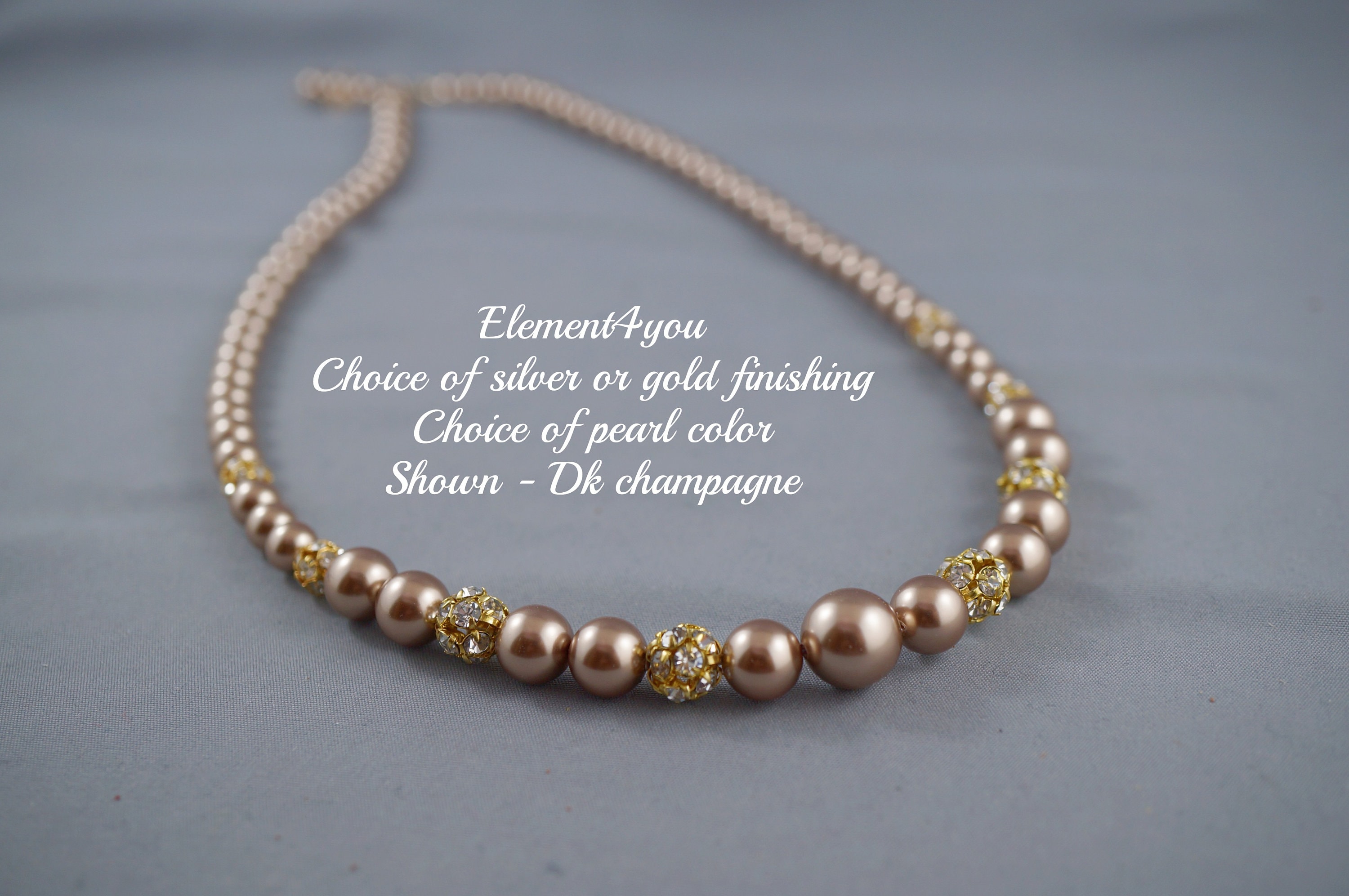 Wedding Bridal Pearl Necklace Vintage Swarovski Champagne