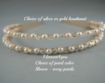 Pearl & Crystal Double Row Wedding Headband | Bridal  display picture 2