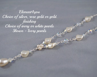 Bridal Y Necklace | Wedding Necklace | Rose Gold Filled Jewelry | Silver Drop Necklace | Swarovski Pearls & Crystals | Delicate Bride Fall