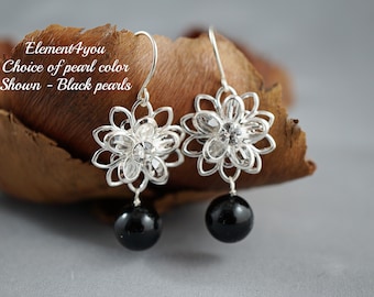 Swarovski Crystal Flower Earrings | Bridal Earrings & Jewelry | Bridesmaids Wedding Party Gift | Swarovski Daisy Filigree Flower Earrings