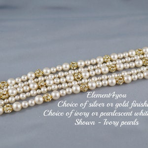 Hochzeit Silber Braut Armreif | 5 Stränge Swarovski Perlen & Kristalle Strass Perle Hochzeit Armband Elfenbein Perle Brautschmuck