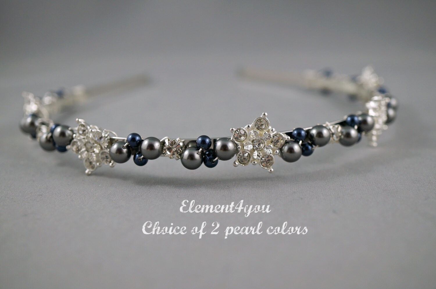 Wedding Headband Navy blue ivory pearls headband Bridal Etsy