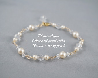 BRACELET - Bridal bracelet Swarovski crystals pearls Sterling silver Wedding jewelry Maid of honor gift, Beaded,  Bridesmaid gift, Attendee