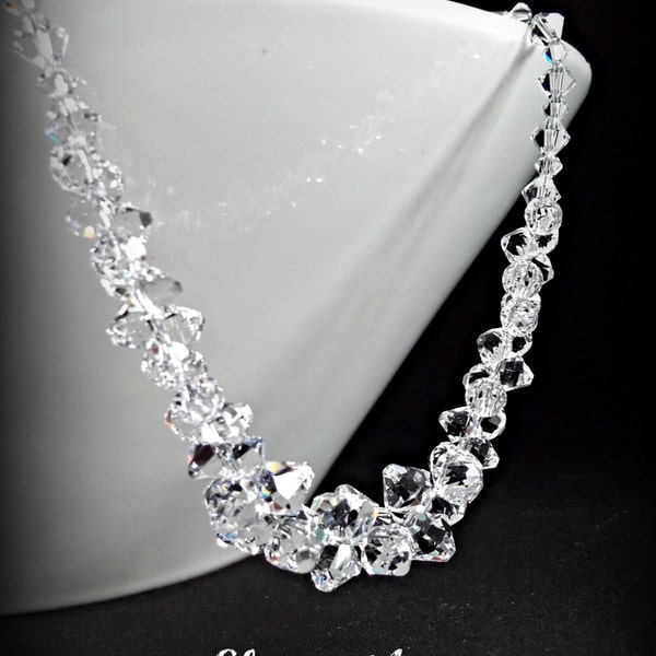 NECKLACE- Bridal necklace, Wedding necklace, Jewelry, Swarovski crystal necklace, Clear crystal necklace, Sterling silver, Bridal Jewelry.
