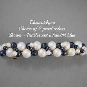 Pearl Gold Barrette | Bridal Hair Barrette with Navy Blue & Ivory Clustered Swarovski Pearls Wedding Hair Fascinator and Hair Accessory Gift