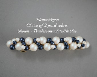 Parelgouden haarspeldje | Bruidshaarspeldje met marineblauwe en ivoor geclusterde Swarovski-parels bruiloft haar tovenaar en haaraccessoire cadeau