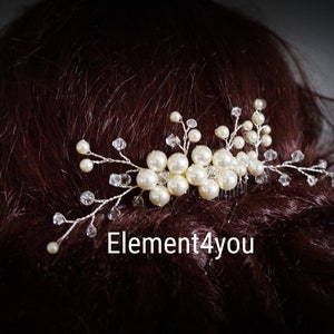 Bridal comb, Ivory pearls hair piece, Wedding hair accessories, White pearls comb, Flower hair vines, Silver or gold wire comb, Gift Bride image 4