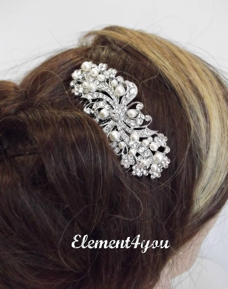 Bröllopshårkam med strass | Elfenbensvit och vit pärla bild 2
