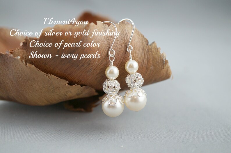 Bridal Earrings Bride Jewelry Bridesmaids Gift Wedding Bridal Party Ivory White Champagne Blue Green Brown Pearl Handmade Mother of Bride image 1