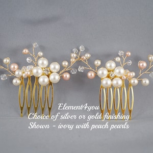 2er Set Braut Hochzeit Haarkämme | Ivory Champagne Perlen Haarteil | Hochzeit Haarschmuck | Brautjungfer Kopfschmuck | Silber & Gold