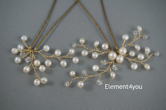 Bridal Hair Pins Set Of 2 Freshwater Pearls With Crystals Etsy