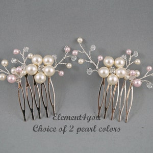 Bridal comb, Wedding hair comb, Set of 2, Ivory champagne pearls hair piece, Wedding hair accessories, Bridesmaid hair comb headpiece image 3