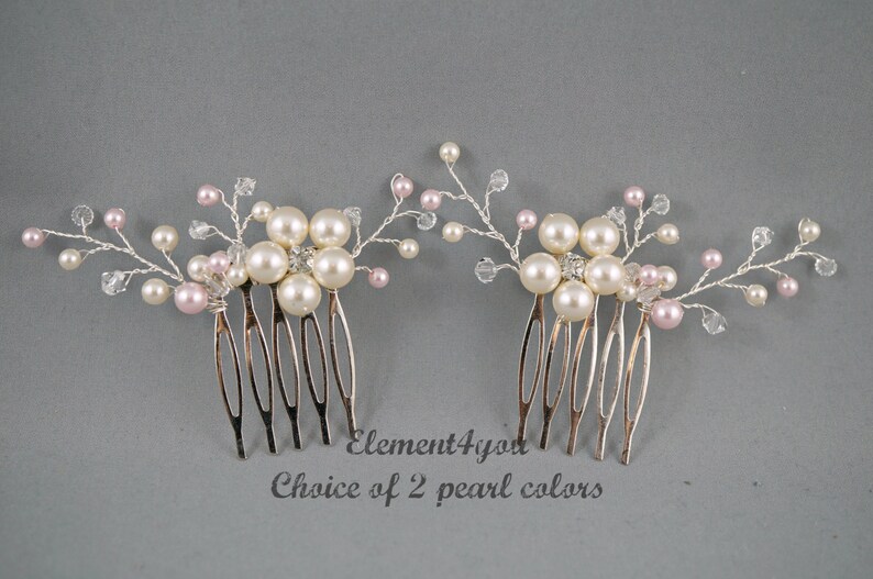 Bridal comb, Wedding hair comb, Set of 2, Ivory champagne pearls hair piece, Wedding hair accessories, Bridesmaid hair comb headpiece image 3