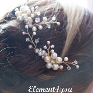 Bridal comb, Wedding hair comb, Set of 2, Ivory champagne pearls hair piece, Wedding hair accessories, Bridesmaid hair comb headpiece image 5