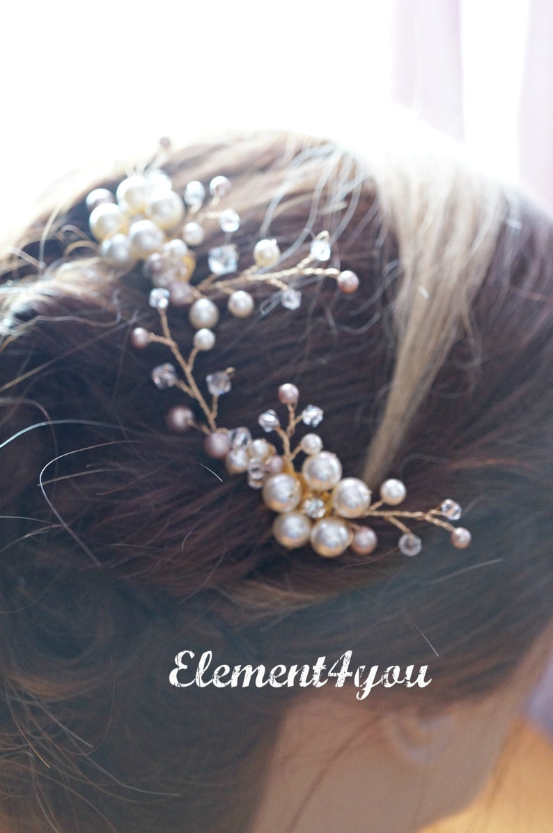 Bridal comb, Wedding hair comb, Set of 2, Ivory champagne pearls hair piece, Wedding hair accessories, Bridesmaid hair comb headpiece image 5