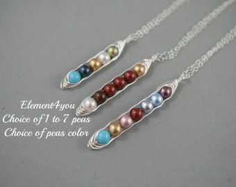 One Two Three Four Five Six peas in pod necklace Jewelry, Silver wrapped pea in pod, Big Sister Mother's Day gift, Birthday Gift for HER