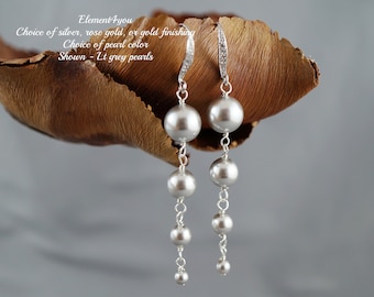 Bridal dangle earrings, Pearl long earrings, Swarovski crystal pearl earrings, Wedding earrings, Bridesmaid gift jewelry, Dangly drop pearls