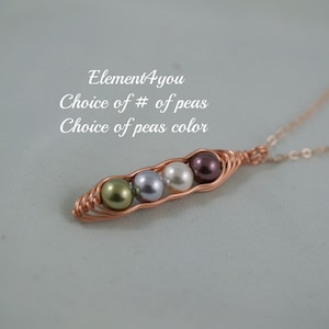 NECKLACE | Sweet Pea in Rose Gold Wire | Pea in a Pod Jewelry | Choice of Pea Colors | Wire Wrapped with Swarovski Pearls | Christmas Gift