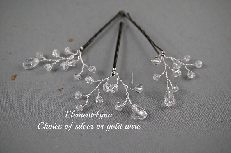 Bridal clear crystal hair clips wedding silver hair pins Bride hair accessory Vines of crystals flower SET OF 3 CLIPS Bridesmaid girl clips