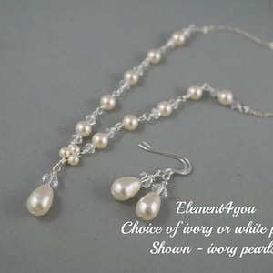 Swarovski Pearl Necklace and Earrings Set | Sterling Silver Bridal Jewelry
